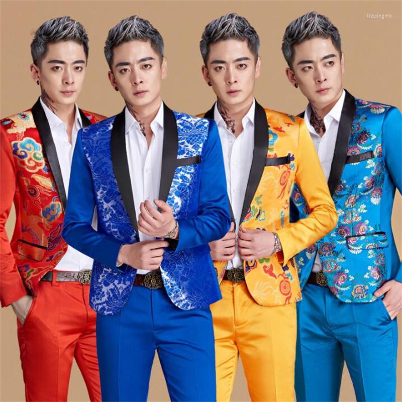 

Men's Suits Chorus Mariage Groom Wedding For Men Printing Blazer Boys Prom Fashion Slim Masculino Latest Coat Pant Designs Stage, Blue