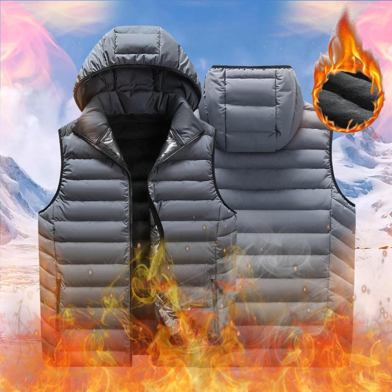 

Men's Tank Tops Jacket Dress Men's Autumn And Winter Cotton Casual Warm Zipper Removable Hooded Sleeveless Vacation Outdoor Vest Parking, Black
