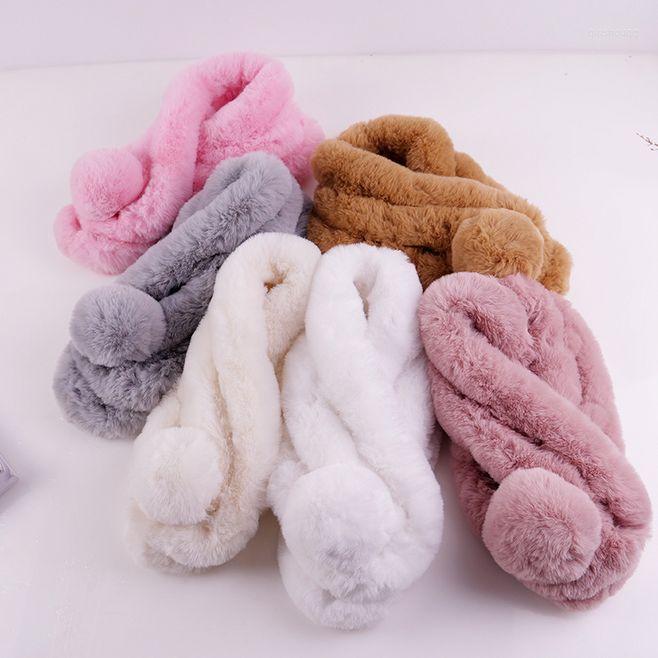

Scarves 2022 Winter Luxury Fur Soft Women Faux Plush Ball Warm Shawl Ring Style Female Student Cute Infinity Scarf Wraps