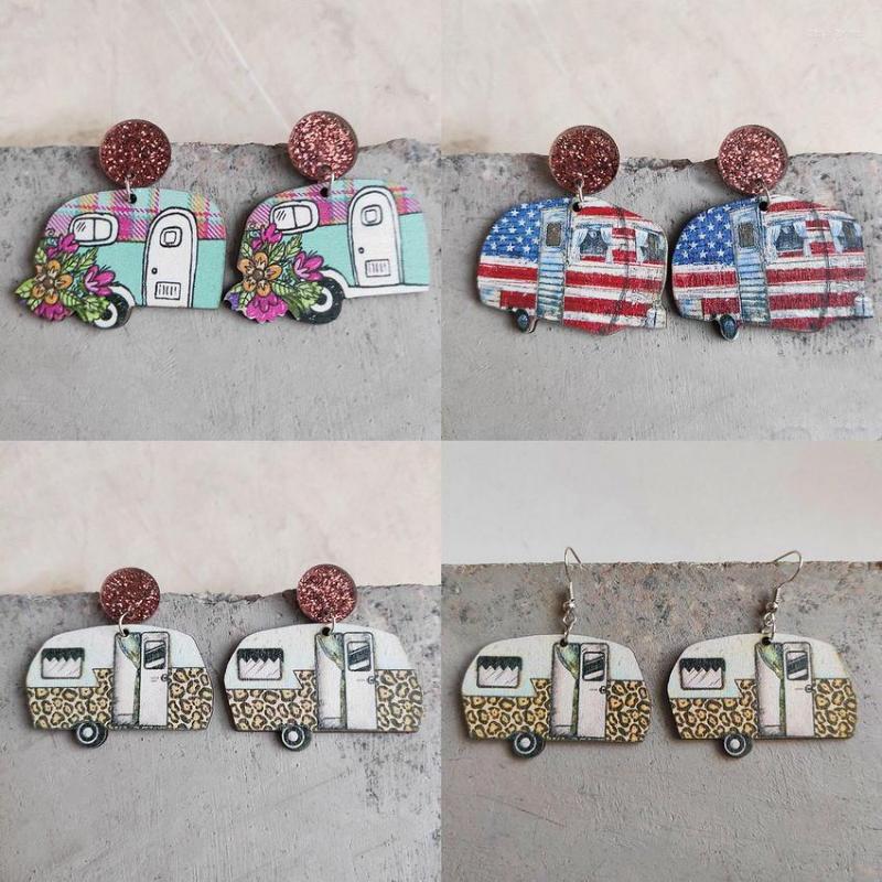 

Dangle Earrings Cute Flag Camping Car Caravan For Women Colourful Trailer Travel Jewellery Holiday Boho Hippy Jewelry Wholesale