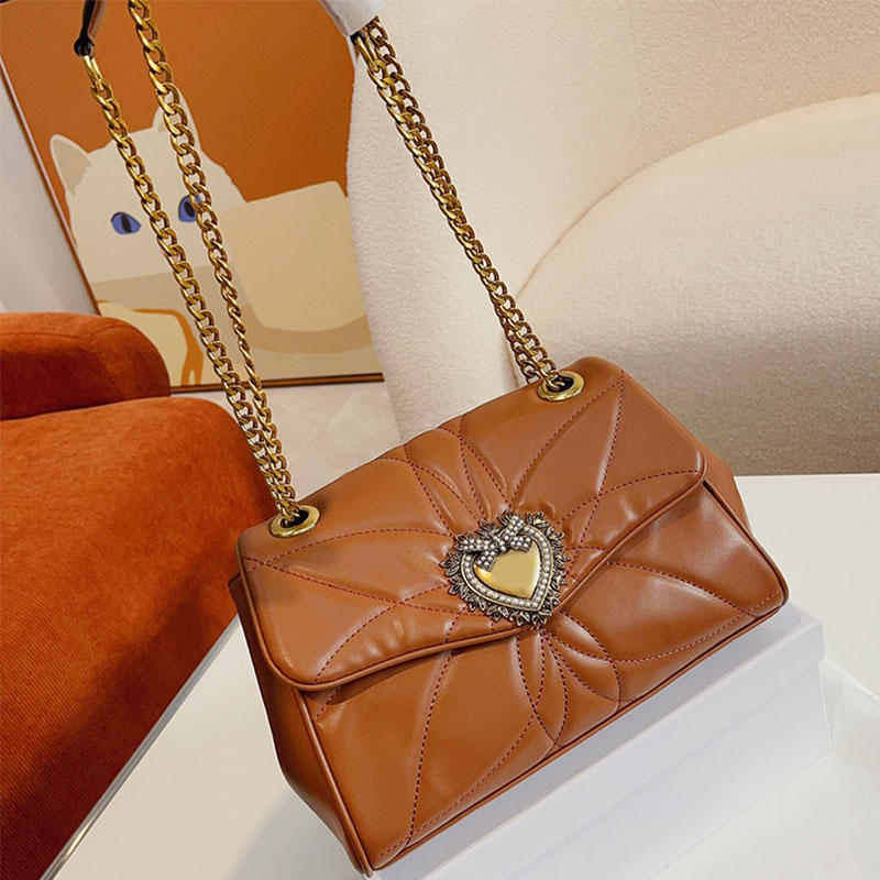 

Chain Crossbody Bag Messenger Handbags Shoulder Handbag Genuine Leather Flip Wallet Heart Shaped Hardware Canvas Zipper Pocket