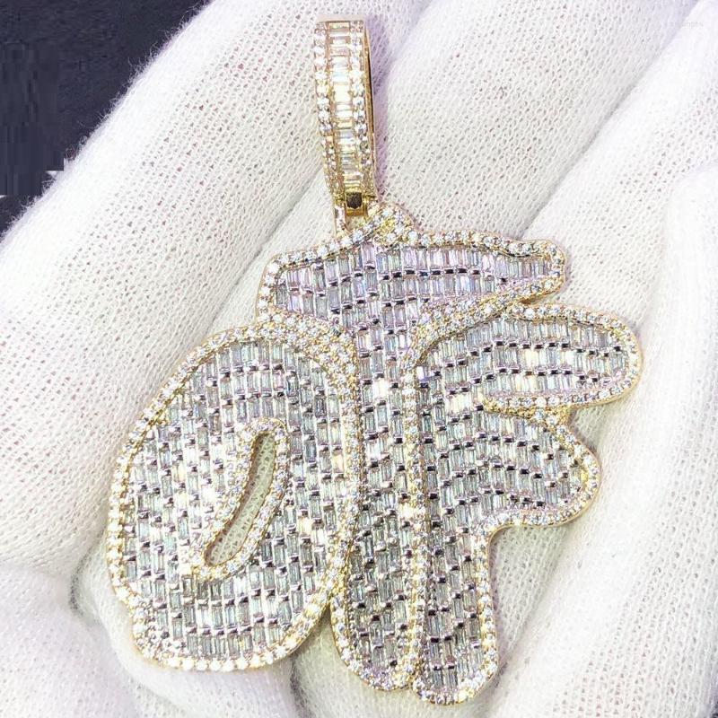 

Choker Iced Out Bling Baguette CZ Letter Pendant Necklace Cool Hip Hop Men Boy Rock Punk Jewelry High Quality