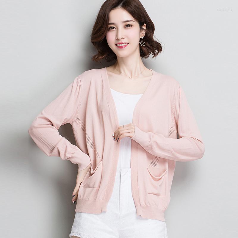 

Women's Knits 2022 Ladies Striped Hollow Cardigan Summer & Spring Knitwear Female Casual, Black