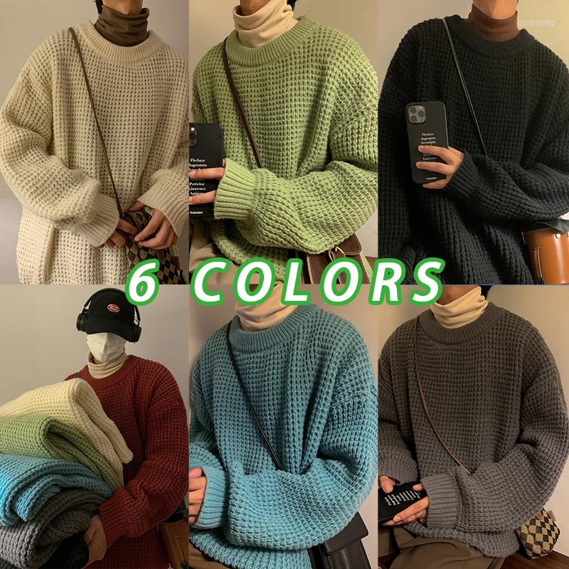 

Men's Sweaters Men's Round Neck Solid Color Korean Style Male Knitted Pullovers Loose Casual Winter Knitwear Women, Wine red