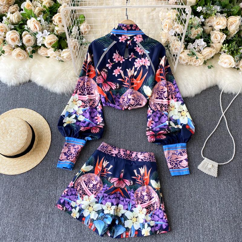

Women's Tracksuits Celebrity Temperament Suit Women's Shirt Versatile High Waist Wide Leg Shorts Fashionable Printed Two Piece Set, Blue