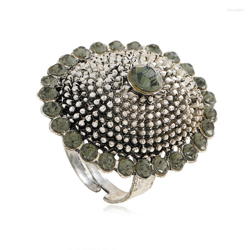 

Wedding Rings Ethnic Big Oxidized Vintage Metal Flower For Women Boho Crystal Adjustable Midi Finger Anillos Party Jewelry Gift