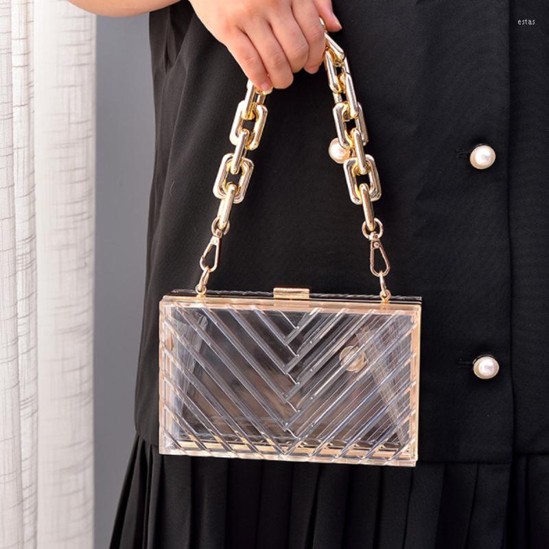 

Evening Bags Luxury Metal Chain Acrylic Bag Dinner Transparent Diagonal Women High Quality Handbag Lady Shoulder, Orange