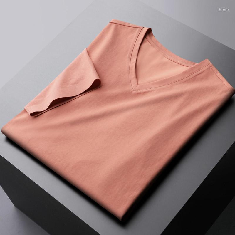 

Men's T Shirts Cotton Summer Male T-shirts High Quality Short Sleeve Solid Color V Collar Mens Fashion Slim Fit Casual Man Tee, Black