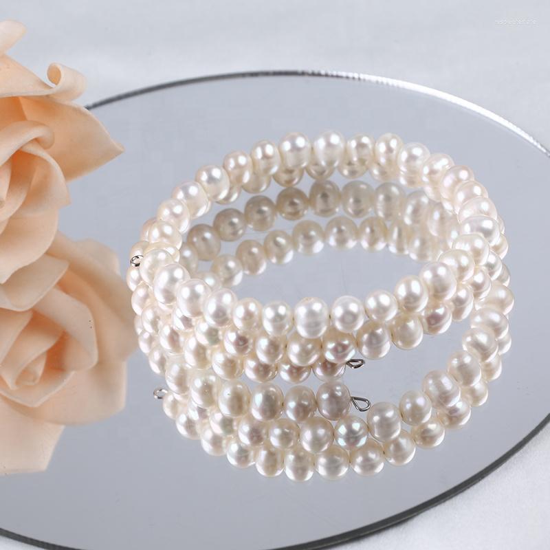 

Strand 6-7mm Natural White Potato Shape Fresh Water Genuine Freshwater Real Pearl Bangle Bracelet