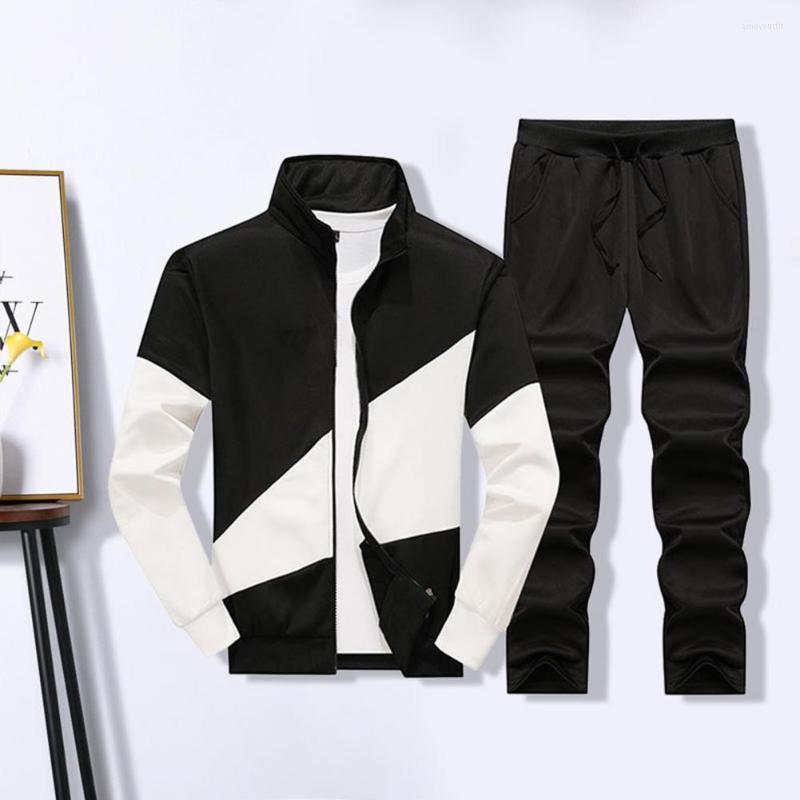 

Men's Tracksuits Trendy Washable Color Block Drawstring Contrast Patchwork Spring Autumn Men For Sports, Black
