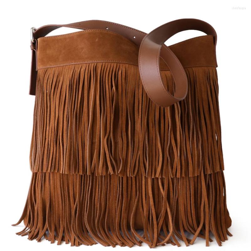 

Evening Bags Vintage Frosted Cow Genuine Leather Large Capacity Suede Women's Bag Lazy Commuter Female Shoulder Crossbody Underarm, Brown