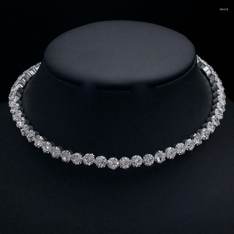 

Choker Fashion Crystal Necklace For Women Wedding Accessories Silver Color Rhinestones Chain Collier Femme