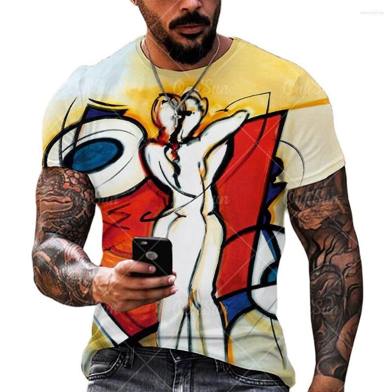 

Men's T Shirts Character Illustration Printing Men T-Shirt Casual O-Neck Summer Selling Short Sleeve Oversized Comfortable Street Tops, Zm-805