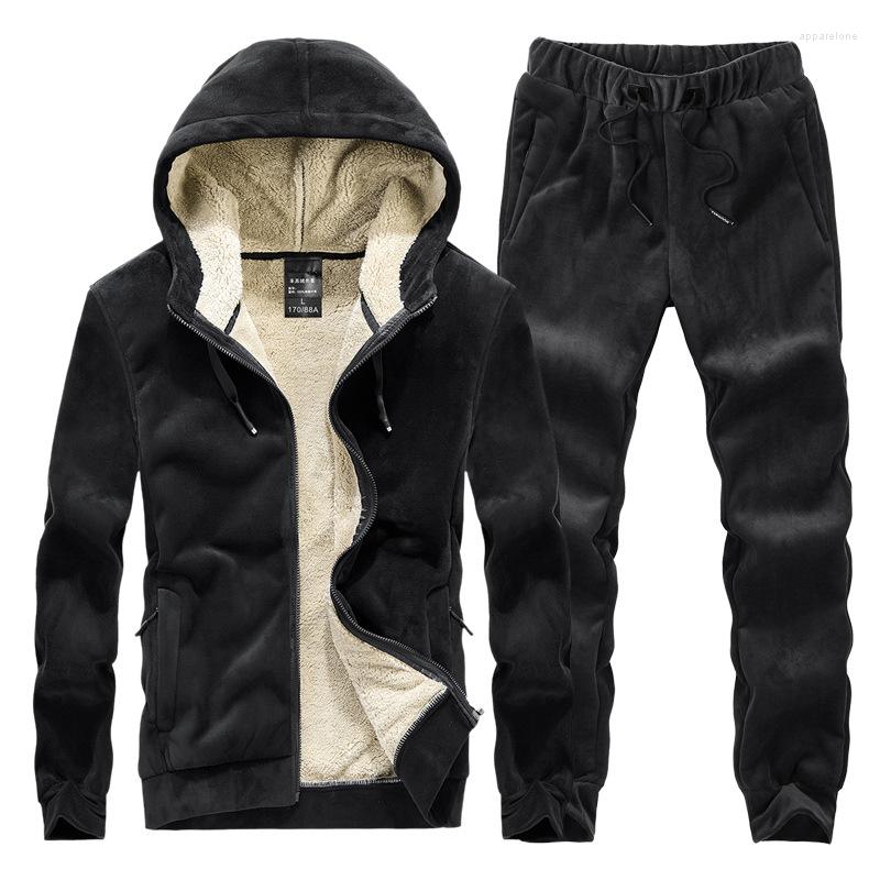 

Men's Tracksuits Cashmere Suit Winter Men Tracksuit Fleece Warm Hoodie Pants Clothing 2022 Casual Set Plus Size Velvet 2 Pieces, Em250sjblack