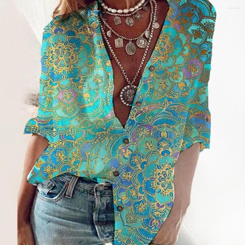 

Women's Blouses Elegant Half Sleeve Ladies Shirt Women Floral Print Summer Casual Turndown Collar Loose Blouse Plus Size Tops Lapel Tunic, Green