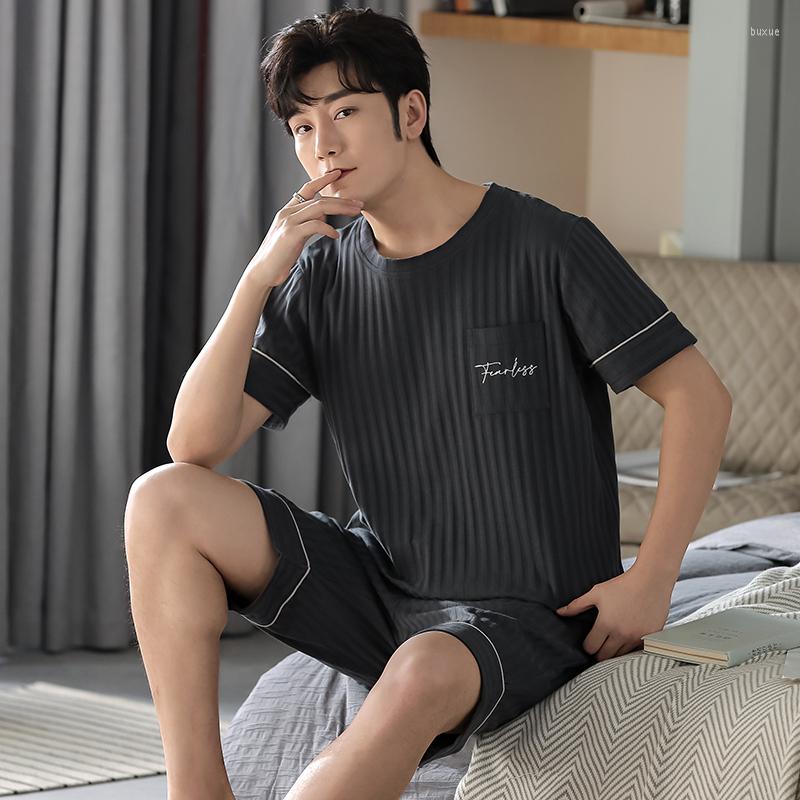 

Men's Sleepwear Men's Pajamas Set Summer Leisure Elastic Waist Loose Men Cotton With Pocket Short Sleeve Pant Homewear, X mzy 93006