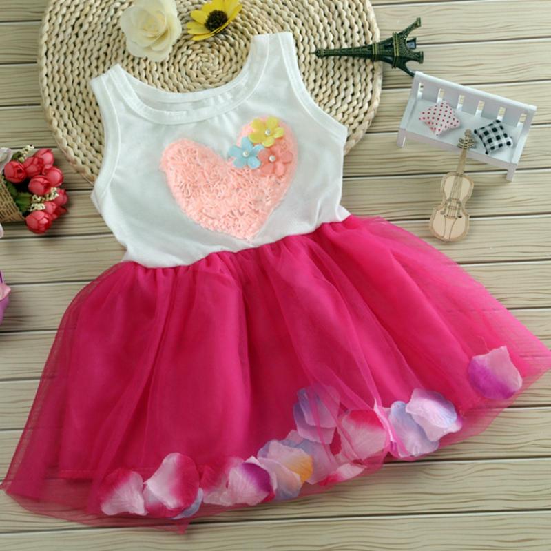 

Girl Dresses 25# Floral O-neck Kids Summer Flower Lace Heart Splice Tulle Tutu Dress Party Princess Sleeveless Vestidos, Pink