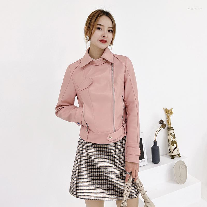 

Women' Leather 2022 Spring Female Pu Faux Soft Motorcycle Women Zipper Jacket Turndown Collar Slim Biker Coats Basic Streetwear, Beige
