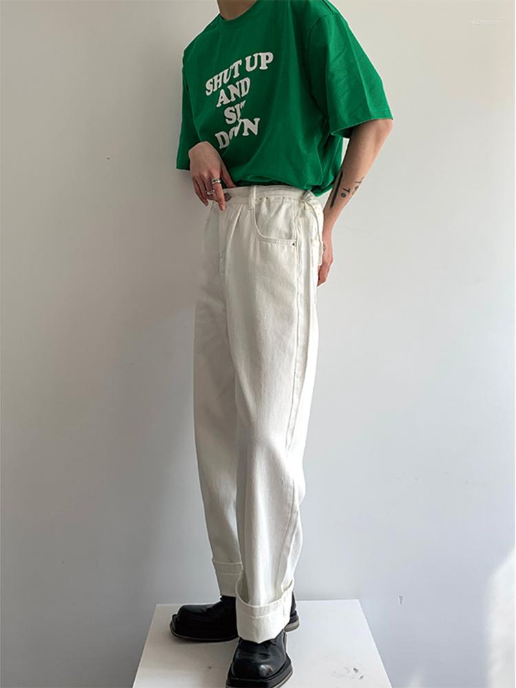 

Men' Jeans Design Waist Adjustable Men' Casual 2023 Korean Style Fashion Solid Color Slim Thin Simple Straight Trousers, Black