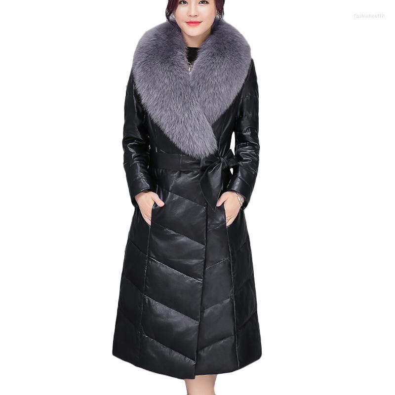 

Women's Leather Plus Size 4XL Warm Faux Sheepskin Coat Winter Women Jacket High Quality Fur Collar Female Slim Fashion Parker, Black