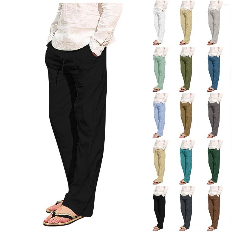 

Men' Pants Men' Cotton Linen Male Summer Breathable Solid Color Trousers Fitness Streetwear Pockets Drawstring Long