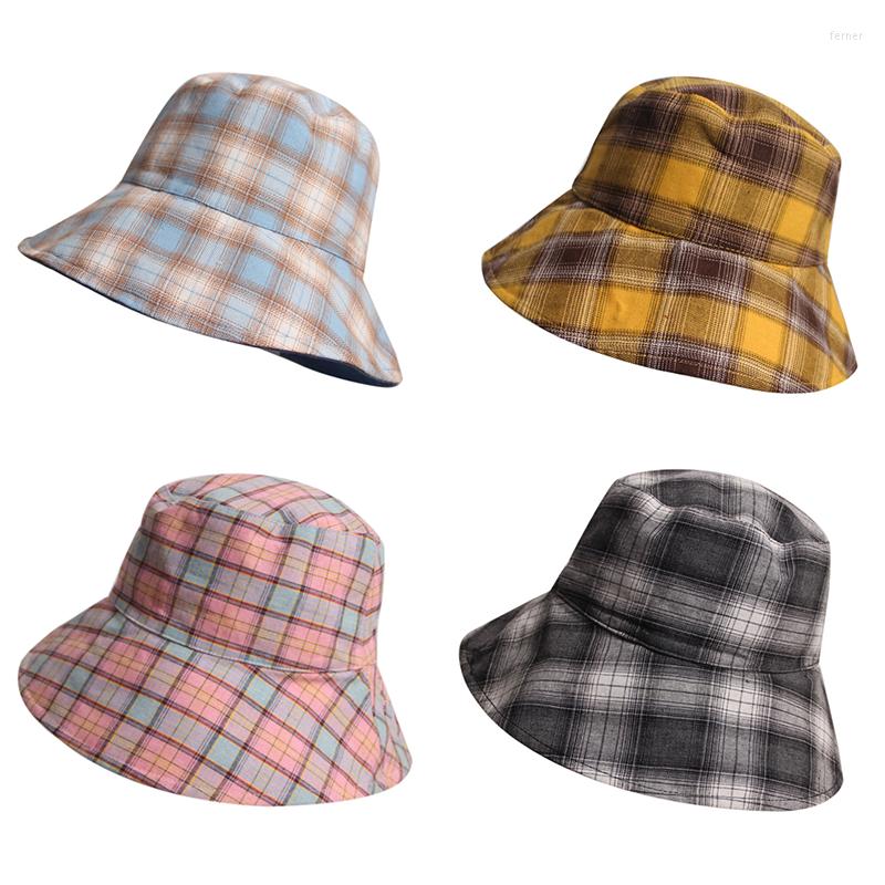 

Berets Bucket Hats Plaid Print Sunscreen Men Women Panama Hat Cotton Fashion Summer Anti-sun Hip Hop Outdoor Sports Fisherman Cap, Black