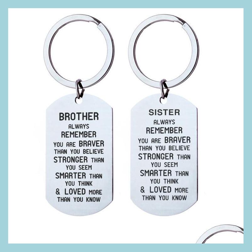 

Key Rings 2 2X3 8Cm Borther/Sister Remember You Are Brave Stainless Steel Round Metal Letter Key Chain Rings For Men Women Car Keys Dh9Lt