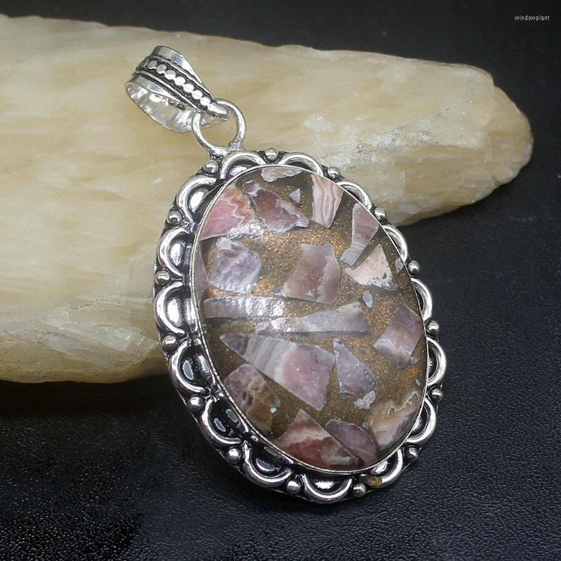 

Pendant Necklaces Gemstonefactory Jewelry Big Promotion 925 Silver Solitaire Charm Pink Rhodochrosite Women Ladies Gifts Necklace 1221