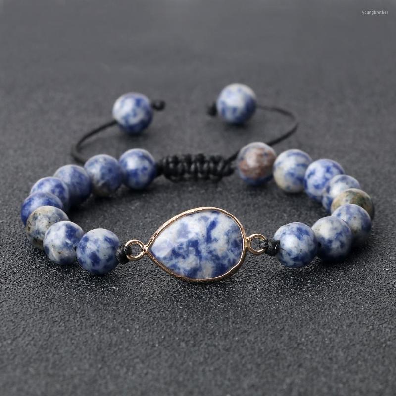 

Strand High Quality 8MM Blue Stone Braided Bracelets Square Drop Type Pendant Bangles Adjustable Chain Jewelry Gift For Women Men Lover