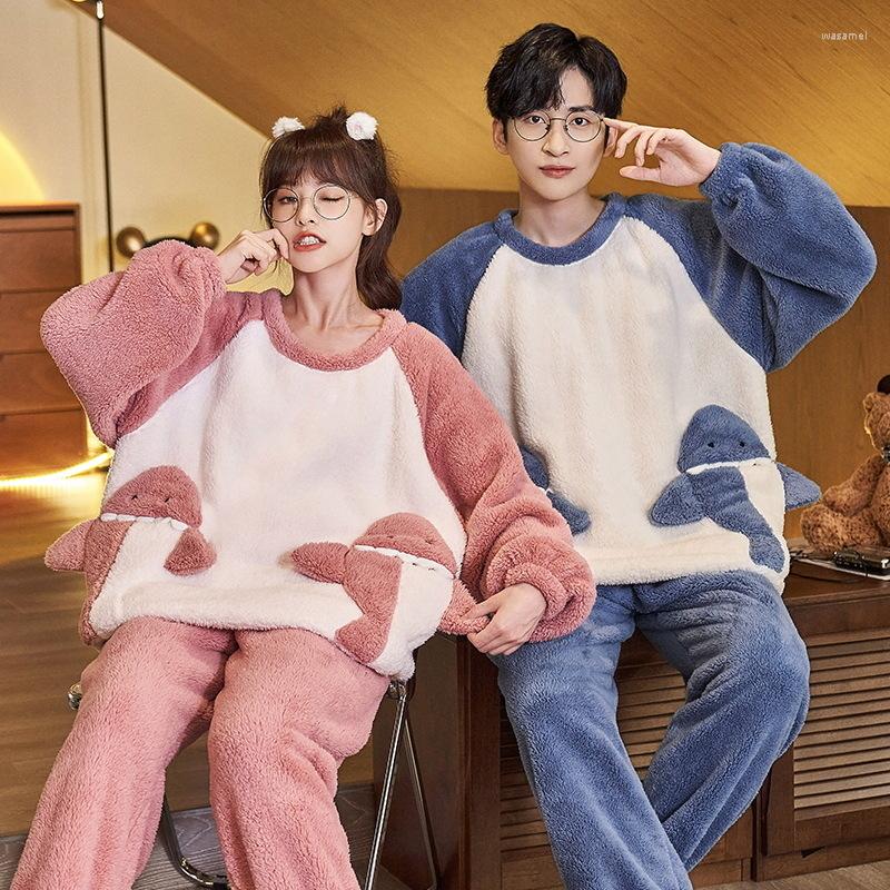 

Men's Sleepwear 2022 Autumn And Winter Mens Pajamas Flannel Couple Women's Thickening Velvet Pajama Set Men Nightwear Homewear, Women6137 men6138