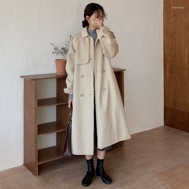 

Women's Trench Coats Double-sided Cashmere Coat Female 2022 Korean Version Loose Thin Outerwear Long Woolen Autumn Winter A750, Coffee