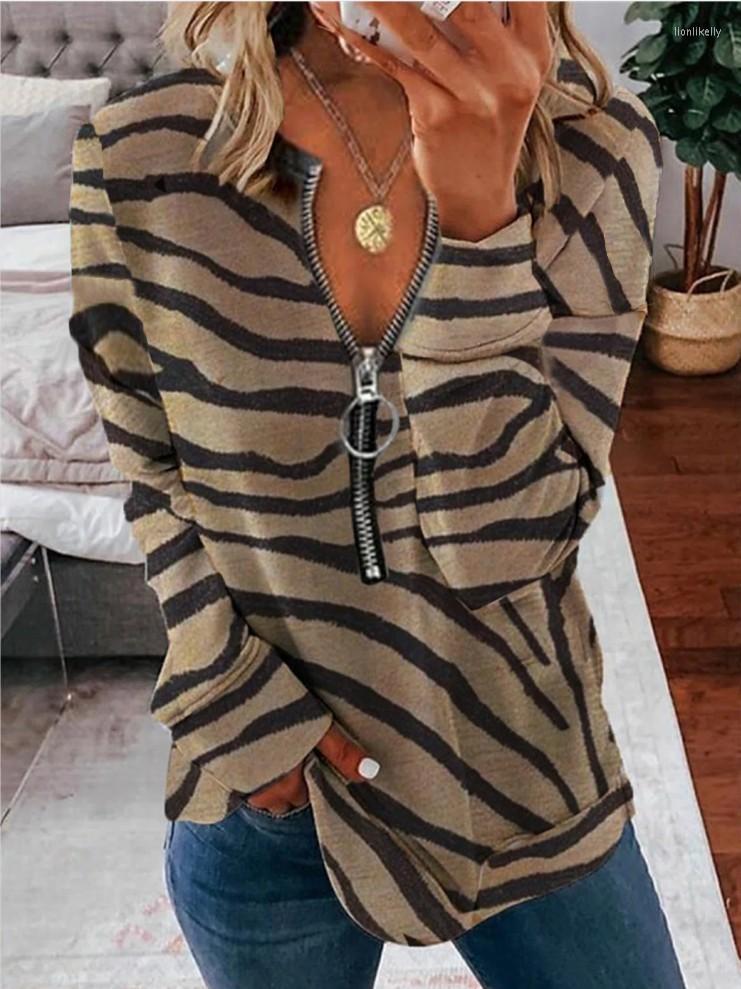 

Women' T Shirts Fall Fashion Round Neck Zipper Long Sleeve Striped Print Loose Casual Top T-shirt Sweater Women, Blue