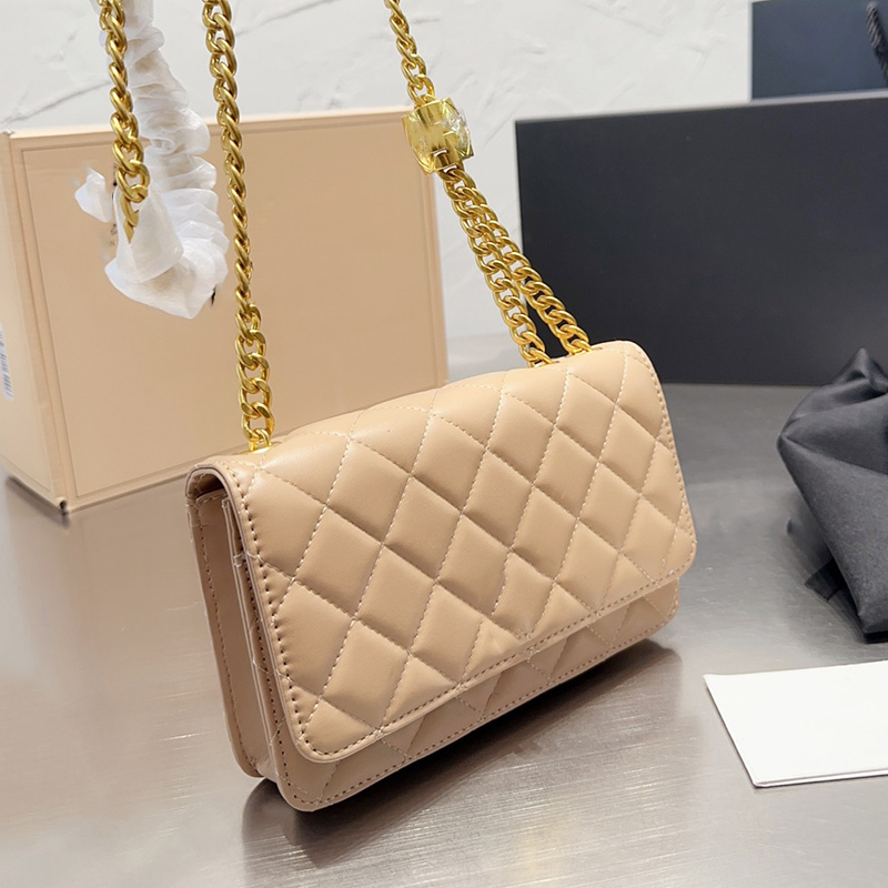 

22K Womens Classic Mini Flap Quilted Wallet Bags Lambskin 5 Colors With Gold Crush Bead Turn Lock Crad holder Multi Pochette Outdoor Sacoche Handbags 20X12CM, Box