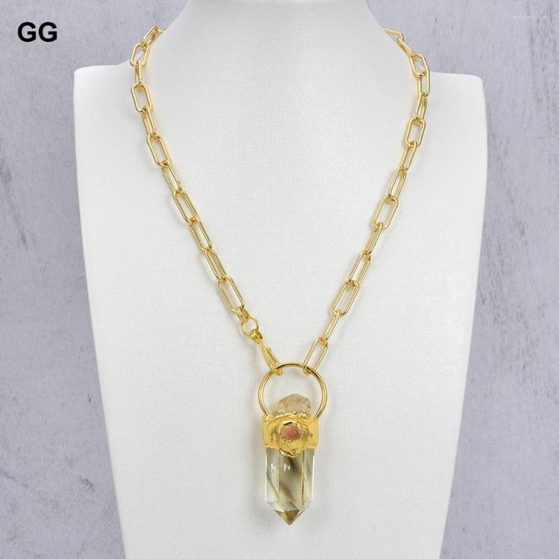 

Pendant Necklaces GuaiGuai Jewelry Natural Lemon Quartzs Point Citrines Rough Chain Necklace 20" For Women