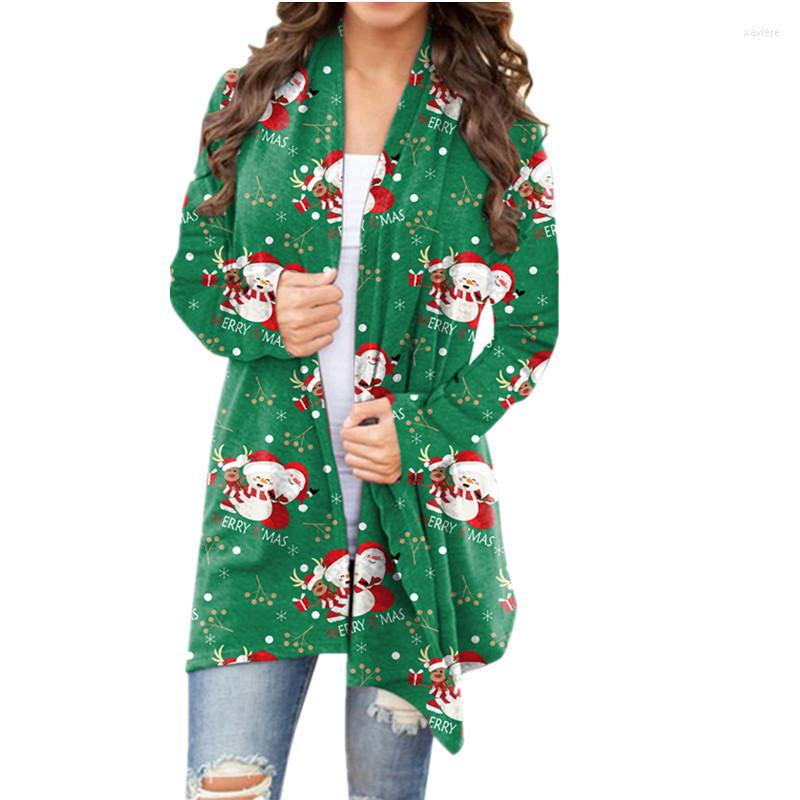 

Women' T Shirts Autumn Winter Fashion Women Christmas Theme Print Casual Long Sleeve Cardigan Ladies Graphic Festival, Red
