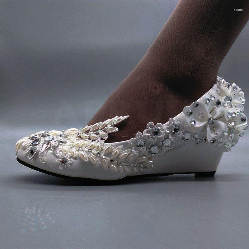 

Dress Shoes 5CM Wedges Heel Ivory Pearls Bridal Wedding Bride Luxury Handmade Lace Flower Girls Party Dinner Proms, Picture shown