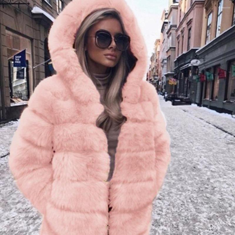 

Women' Fur Women' Leather Coat Mid-Length Autumn And Winter Hooded Imitation Top Plush Warm Jacket Faux, Black