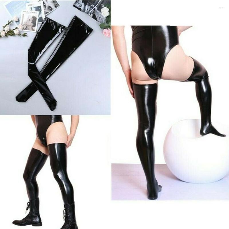 

Men's Socks Men's Wet Look Latex Leather Thigh High Footed Stockings Tights Clubwear For Men Exotic Formal Wear Suit Sexy Sports, Black