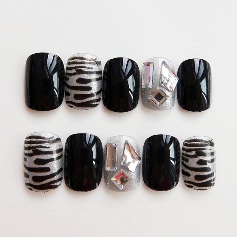 

False Nails 24Pcs Glitter Black Leopard Print Fake For Women And Girls Nail Patch Press-on SAL99, Jelly glue model