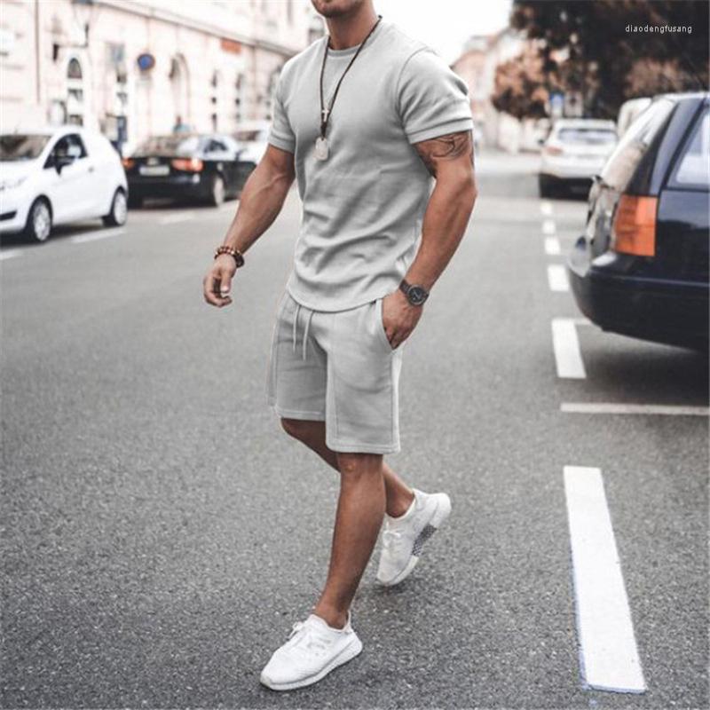 

Men' Tracksuits 2022 Men' Tracksuit 2 Piece Sets Summer Solid Sport Hawaiian Suit Short Sleeve T Shirt Shorts Casual Fashion Man, Grey tee