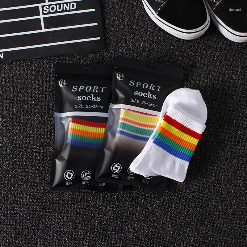 

Men's Socks Fashion Mens Hip Hop Cotton Rainbow Stripes Classic Warm Casual Tide Harajuku Funny Korean Skarpetki Meskie Sox