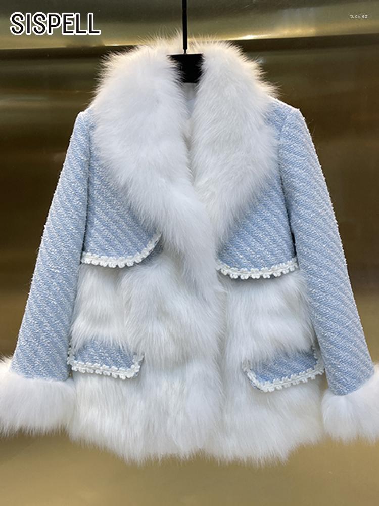

Women's Fur SISPELL Hit Color Coats For Women V Neck Long Sleeve Patchwork Feather Casual Loose Temperament Coat Female Autumn Clothing, Blue