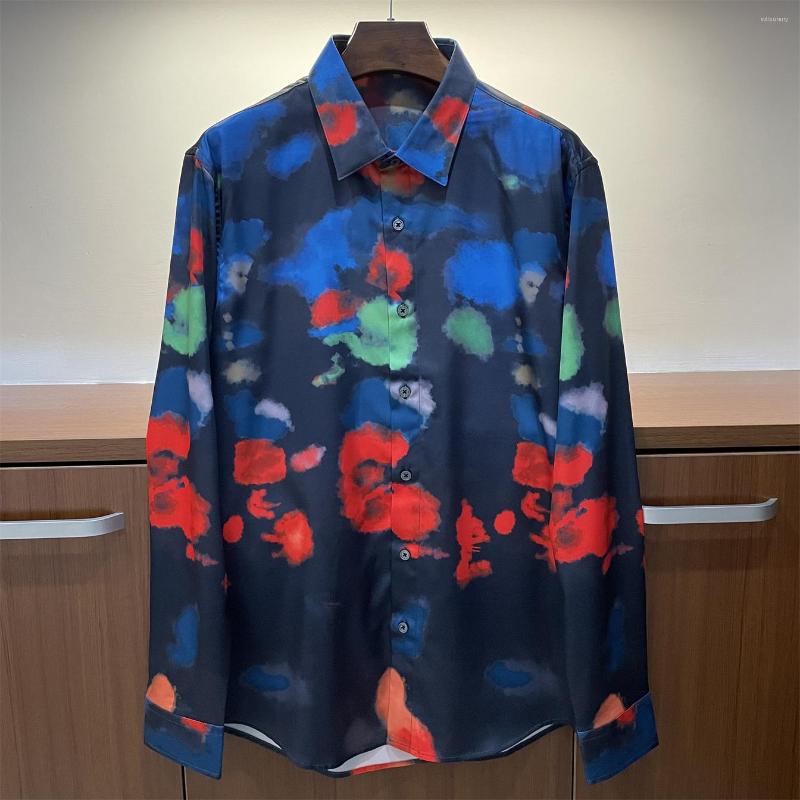 

Men's Casual Shirts Spring Autumn Europe Style Runways Men's High Quality Designer Print 50%Silk Shirt Tops B977, Picture shown