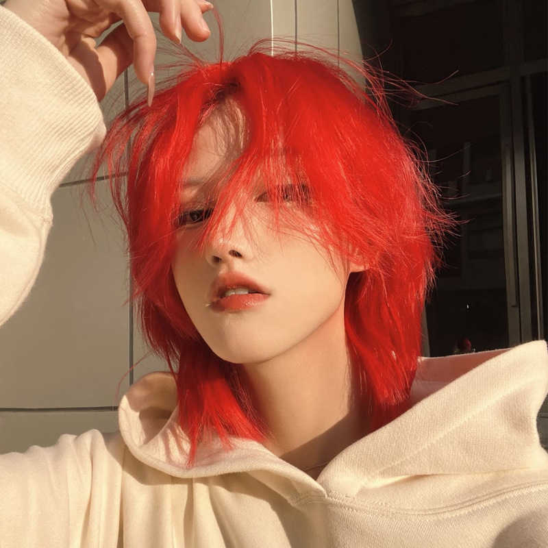 

Hair Lace Wigs Net Same Short Straight Big Red Mullet Head Male Personality Hair Set Show Wig Wolf Tail