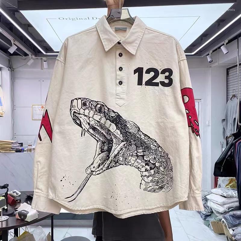 

Men's T Shirts Python Print High Street Long Sleeved T-shirt Baggy Shirt, Apricot color