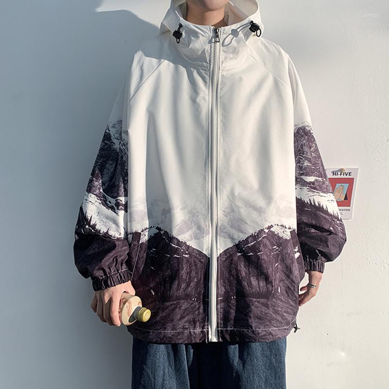 

Men's Jackets Spring Autumn Hooded Fashion Plus Size Men's Outwear Snow Mountain Printed Loose Coats Streetwear Hip Hop Tops Clothing, Blue