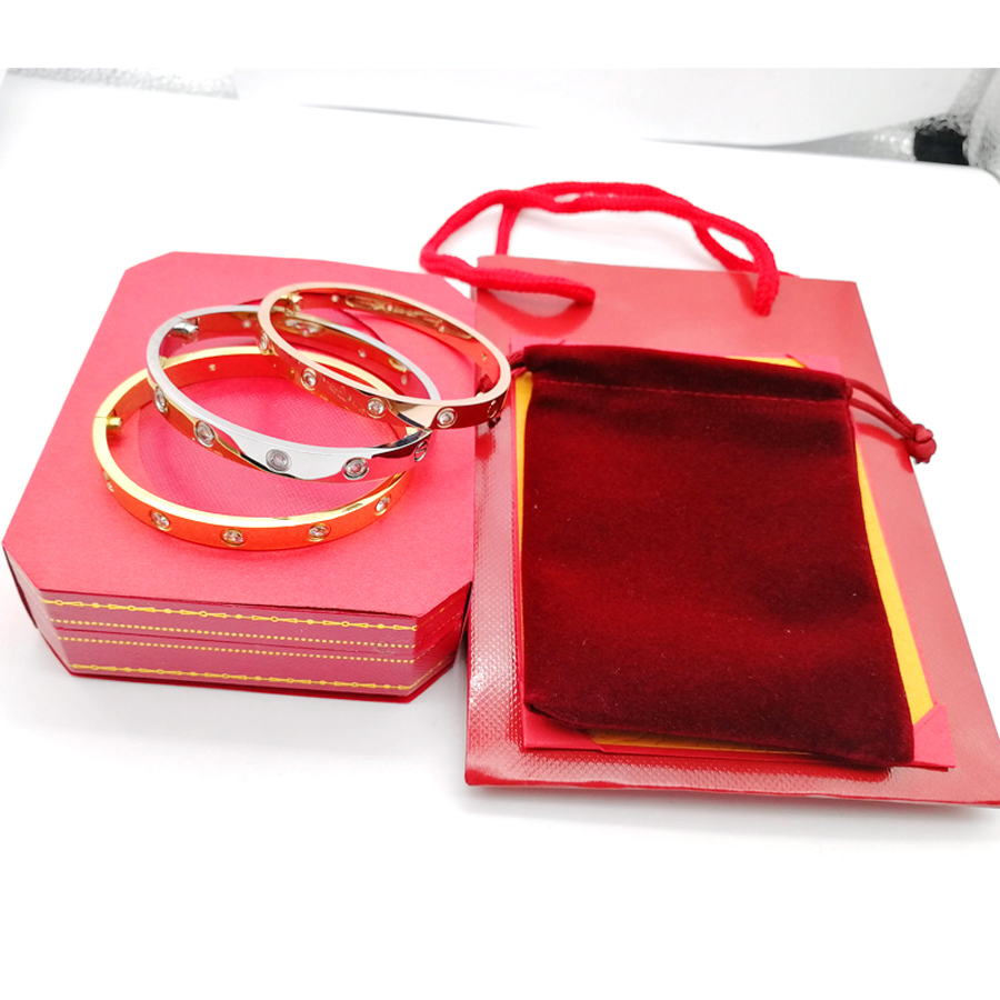 

Hot fashion Love carti Bracelet Bangles for women Titanium Steel silver rose gold bracelet Men with ten CZ stones bangle Couple Jewelry come dust bag