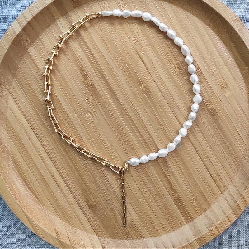 

Choker Women Thick Chunky Chain Necklace Natural Freshwater Pearl Symmetrical Design Fashion Statement Collar Jewelry Gift