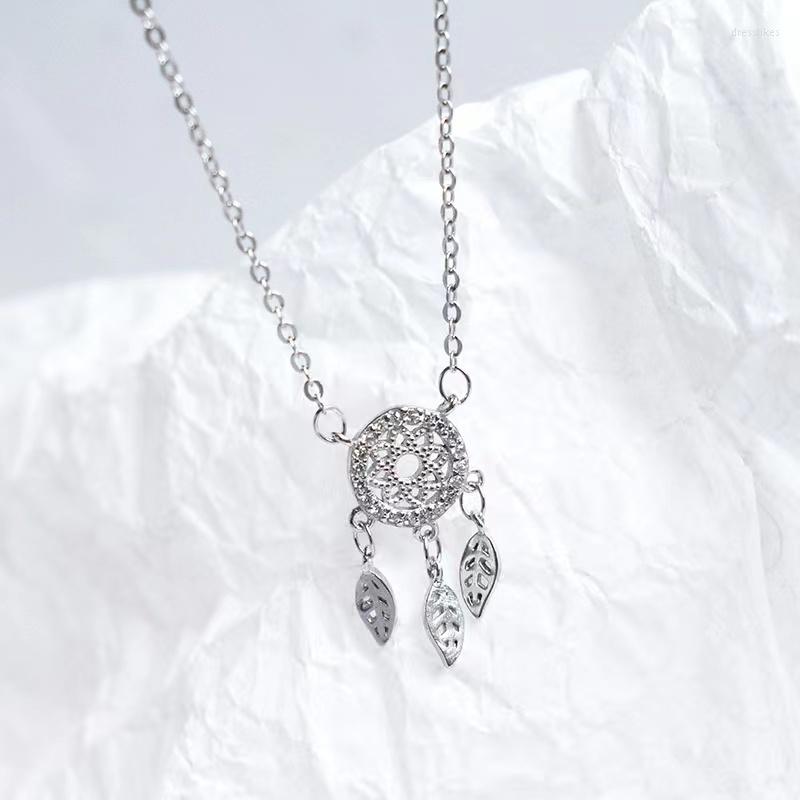 

Chains S925 SterIing SiIver Diamond Dream Catcher NeckIace Ins Temperament Iiterary StyIe GirI Feather Pendant CoIIarbone Chain