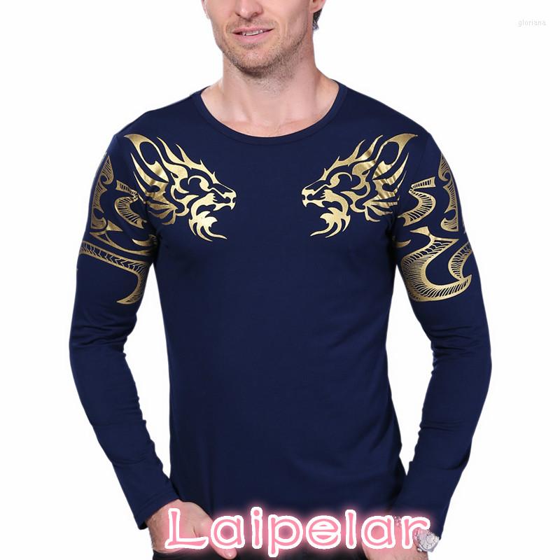 

Men's T Shirts Autumn High-end Men's Brand T-shirt Fashion Slim Dragon Printing Atmosphere Shirt Long-sleeved Men, Navy blue